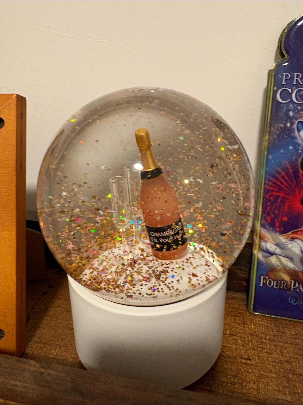 Indigo Champagne and Glasses Musical Snowglobe